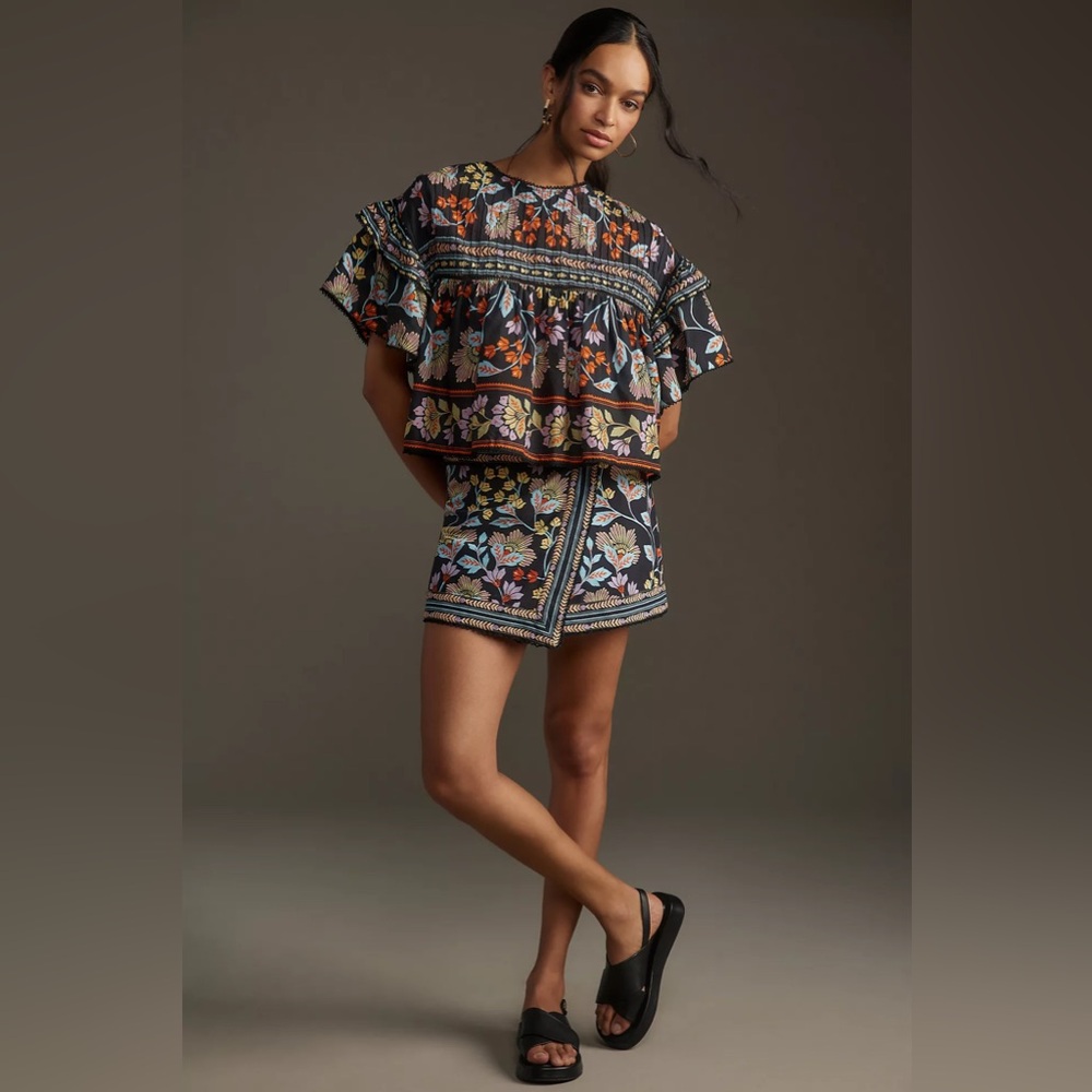 Farm Rio Short-Sleeve Flowery Blouse